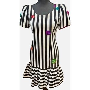 Vintage Morton Myles Harlequin Stripe Sequin Dress Horsehair Hem Party Sz 6